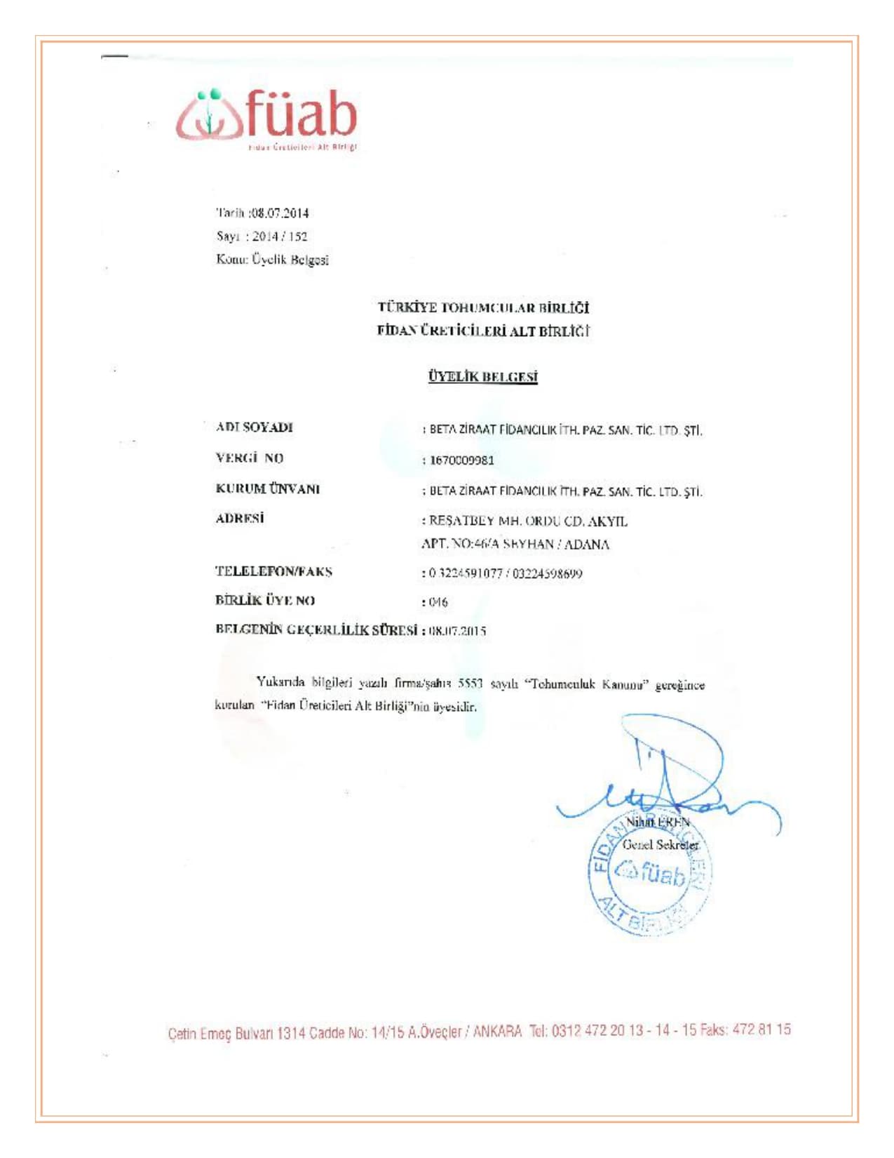 Organik Tarım Sertifikası